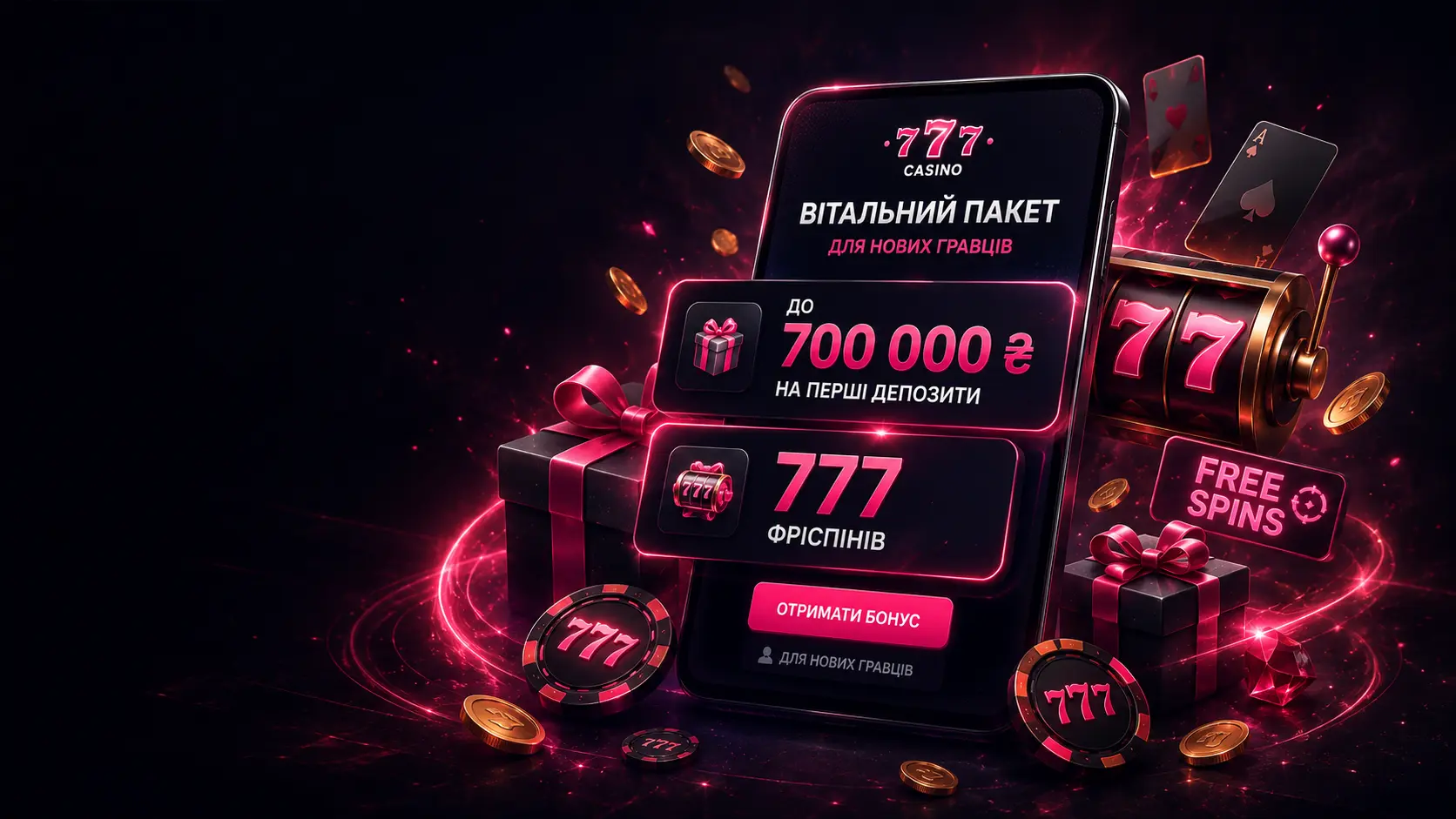 Вітальний бонусний пакет 777 Казино — до 700 000 ₴ та 777 фріспінів для нових гравців